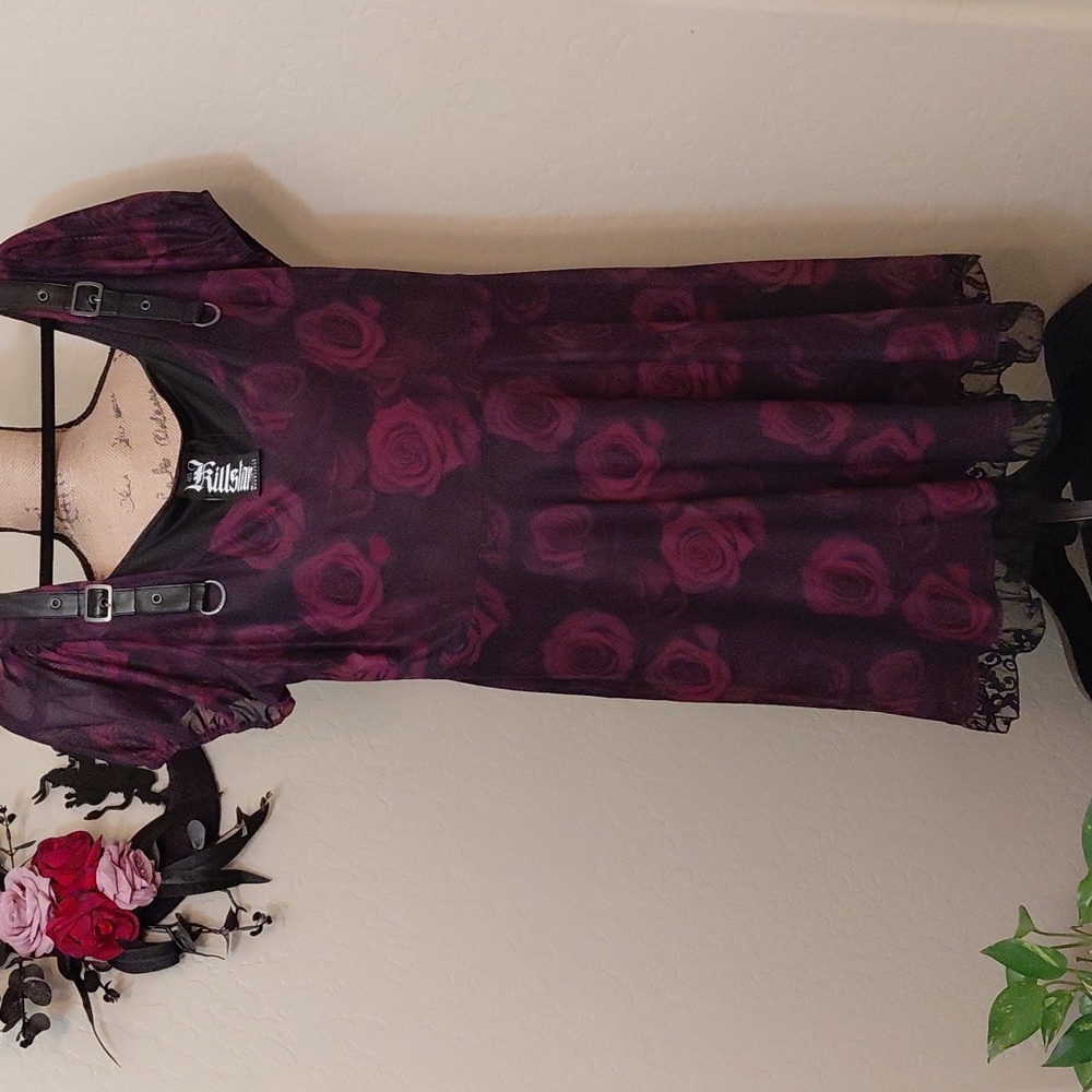 KILLSTAR 3XL EBON ROSE SHORT SLEEVES RED ROSES HAS POCKETS - Picture 4 of 17